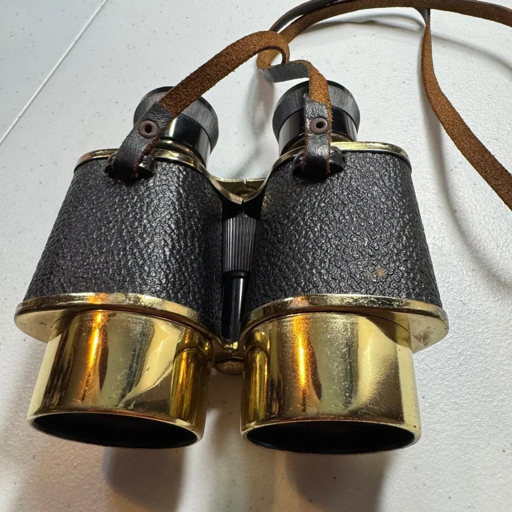 Vintage‎ Brass Leather Binoculars 4x40 Japan Opera Glasses Theater Sports Gold